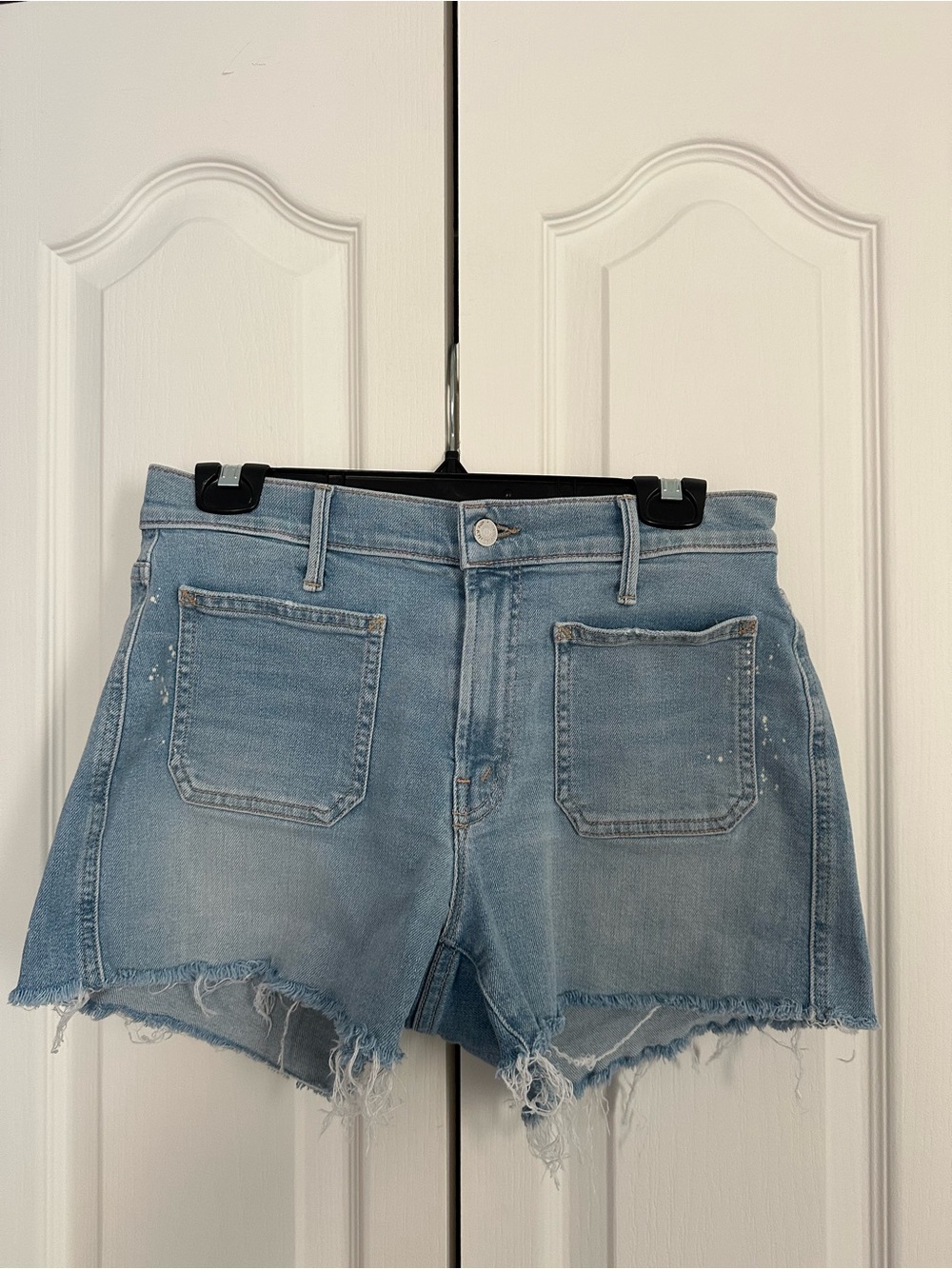 MOTHER Light Blue Distressed Denim Cutoff Shorts